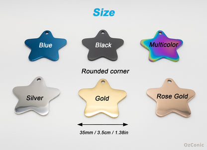 Personalized Star Shaped Pet ID Tag: Laser Engraved Stainless Steel Charm 3.5cm