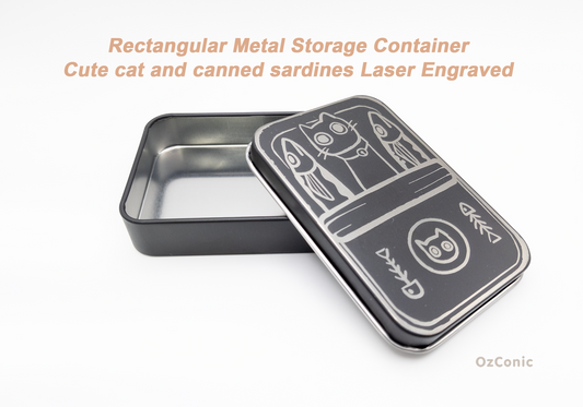 Portable Metal Storage Box And Cute cat and canned sardines Laser Engraved