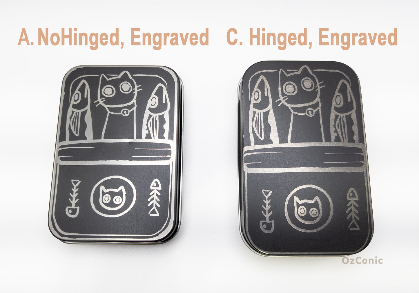 Portable Metal Storage Box And Cute cat and canned sardines Laser Engraved