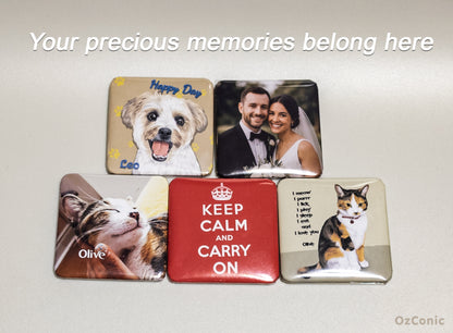 Customized 5cm(1.97inch) Square Photo, Pic Magnets, Display your precious memories here, Family, friends, furry friends, Characters, Art