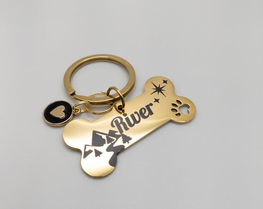 Dog | Cat Pet, 5cm Tag, ID, Name, Personalized, Customized, Bone Shape + Paw hole, Stainless Steel, Laser Engraved, Gift, M or Large Dog
